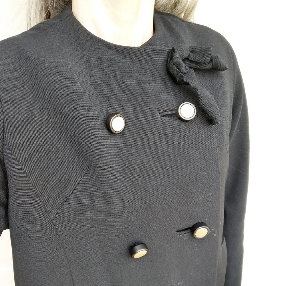BLACK WOOL WEAVE COAT vintage 1960's 60's S M - Picture 5 of 10